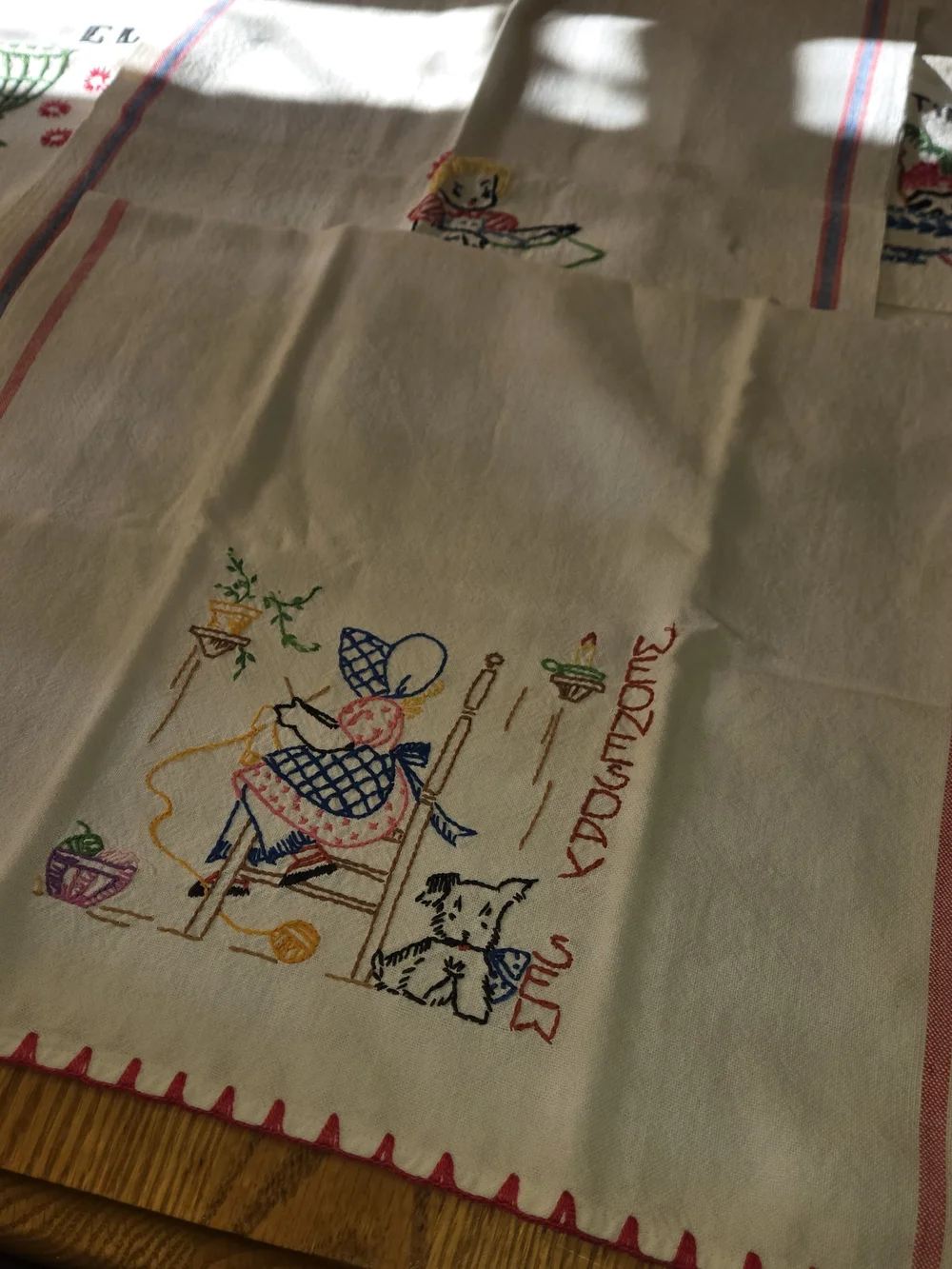 Vintage Cannon Embroidered Kitchen Towels Set of 8 Retro Handmade Cotton